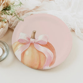 Plato De Papel Fiesta de Bebé de Calabaza con Lazo Rosa