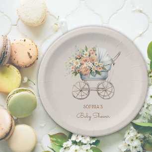 Plato De Papel Fiesta de Bebé de Carruaje de Bebé Floral Boho