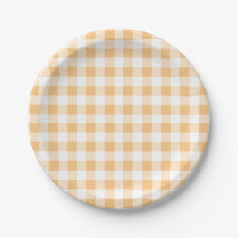 Plato De Papel Fiesta de bebé de cuadros naranjas