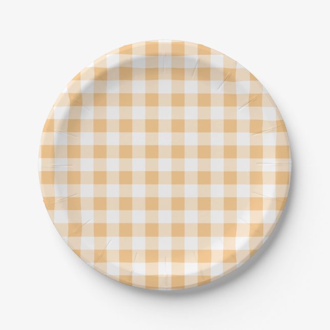 Plato De Papel Fiesta de bebé de cuadros naranjas (Anverso)