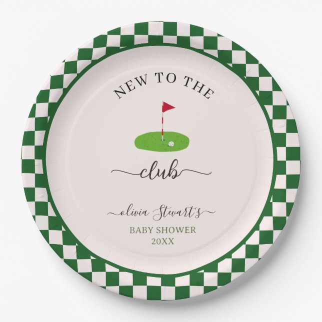 Plato De Papel Fiesta de bebé de golf a cuadros de verano (Anverso)
