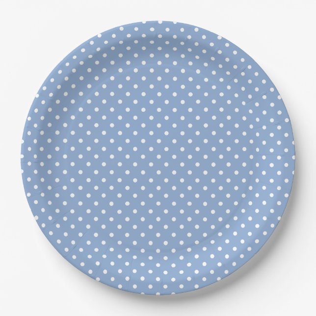 Plato De Papel Fiesta de Bebé de Lunares Azules (Anverso)