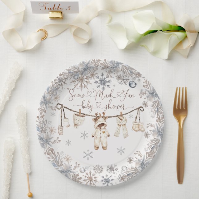 Plato De Papel Fiesta de Bebé Diversión Mucha Nieve de Invierno (Boda)