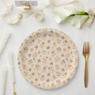 Plato De Papel Fiesta de Bebé Floral Rústica de Azul y Beige