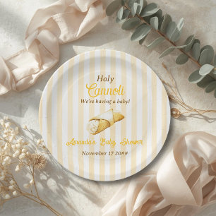 Plato De Papel Fiesta de Bebé Italian Yellow Stripe Holy Cannoli