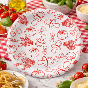 Plato De Papel Fiesta de Bebé Italiana a Mano Pasta y Chupetes