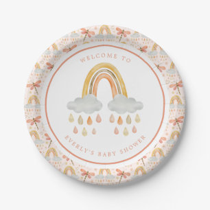 Plato De Papel Fiesta de Bebé Libélula Acuarela Arcoíris Boho
