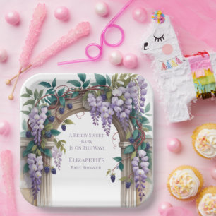 Plato De Papel Fiesta de Bebé Neutral en Género: Moras y Wisteria