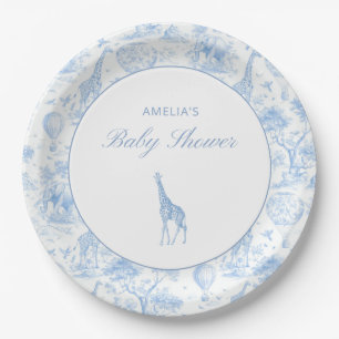 Plato De Papel Fiesta de Bebé Niño Blue Safari Toile De Jouy