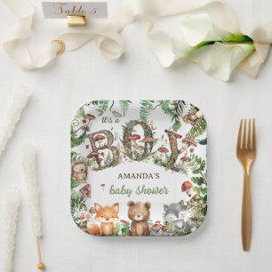 Plato De Papel Fiesta de Bebé Niño Bosque de Madera