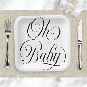 Plato De Papel Fiesta de Bebé Oh Baby Elegante Letra Neutral
