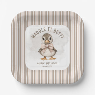 Plato De Papel Fiesta de Bebé Pato Adorable que Va a Ser