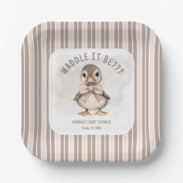 Plato De Papel Fiesta de Bebé Pato Adorable que Va a Ser (Anverso)
