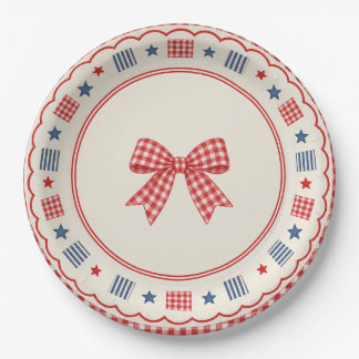 Plato De Papel Fiesta de Bebé Preppy Americana | Patrón de Lazo d