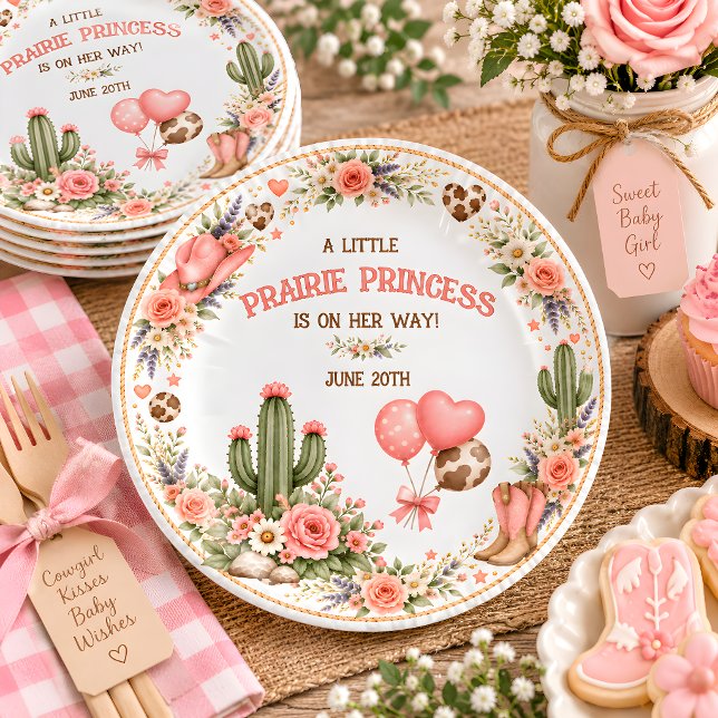 Plato De Papel Fiesta de Bebé Princesa de la Pradera Occidental (Prairie Princess Western Baby Shower Paper Plates)