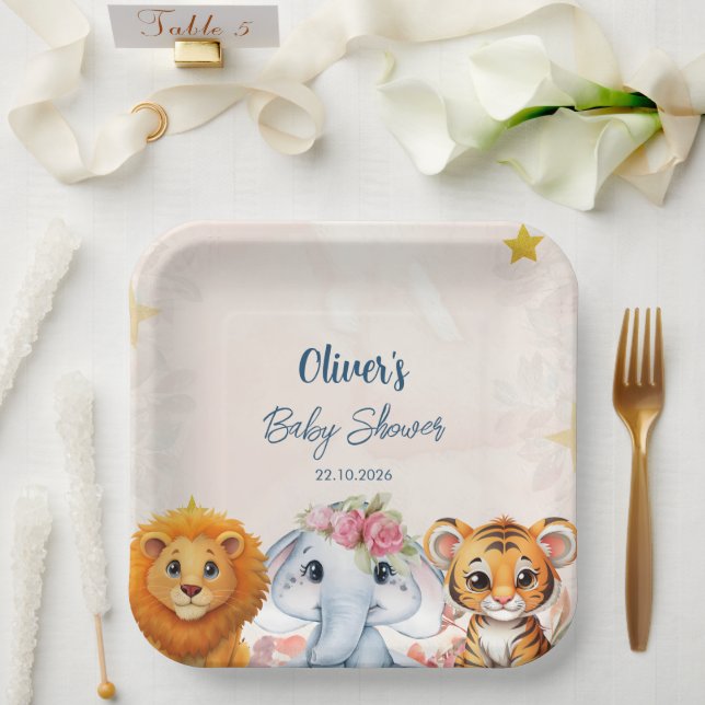 Plato De Papel Fiesta de Bebé Safari (Boda)