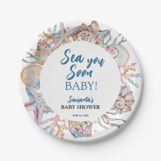 Plato De Papel Fiesta de Bebé Seashell Sea You Soon