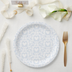 Plato De Papel Fiesta de Bebé Vintage Corazones Azules