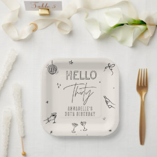 Plato De Papel fiesta de bebidas de 30 años dibujado a mano