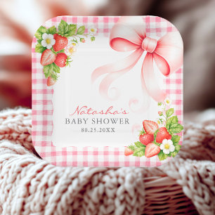 Plato De Papel Fiesta de Bienvenida Rosa de Fresa Dulce de Bebé