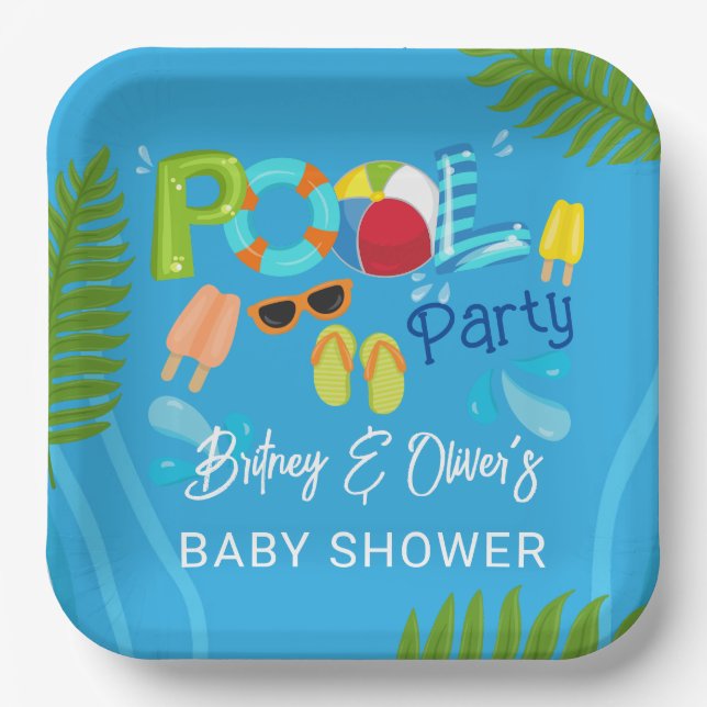 Plato De Papel Fiesta de billar Summer Boy Baby Shower (Anverso)