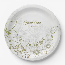 Plato De Papel Fiesta de boda elegante floral verde vintage