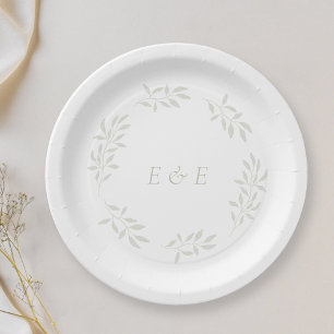 Plato De Papel Fiesta de Boda Elegante Sage Greenery