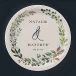 Plato De Papel Fiesta de bodas en invierno de otoño en un follaje<br><div class="desc">Las parejas de follaje rústico nombran el diseño de la fiesta de bodas. Con una hermosa follaje acuarela,  flores blancas y escritura a mano de escritura. Este diseño moderno le permitirá elegir el estilo de su fiesta.</div>
