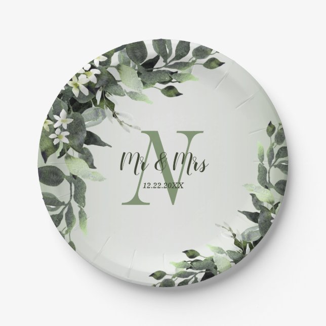 Plato De Papel Fiesta de bodas Verdor Floral Eucalyptus hojas (Anverso)