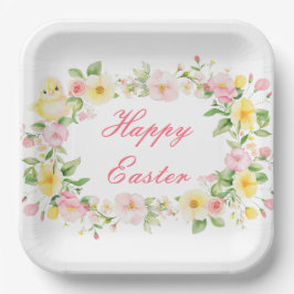 Plato De Papel Fiesta de búsqueda de huevos de Pascua con flores 