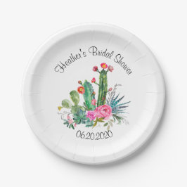 Plato De Papel Fiesta de Cactus Acuarela