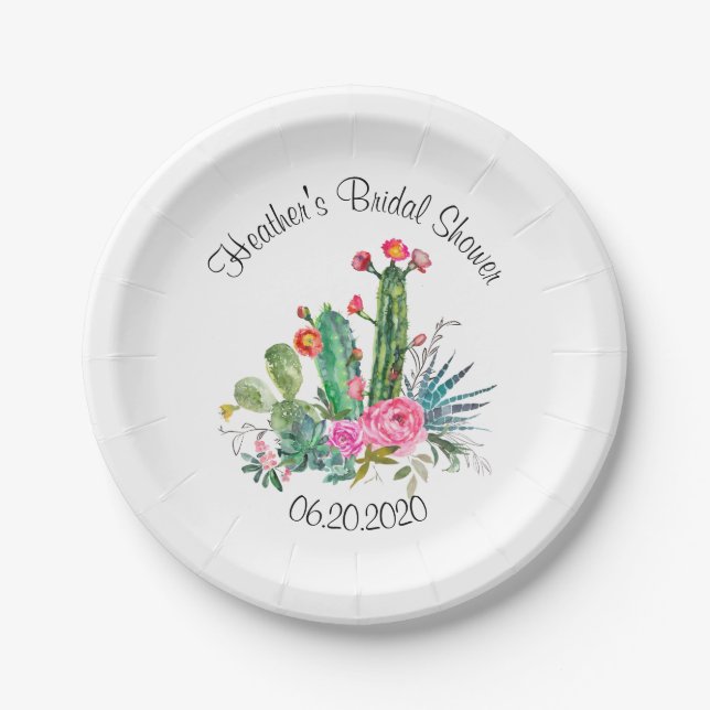 Plato De Papel Fiesta de Cactus Acuarela (Anverso)