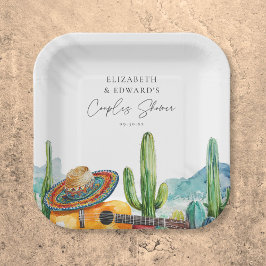 Plato De Papel Fiesta de Cactus Mexicano al Agua Couples Shower