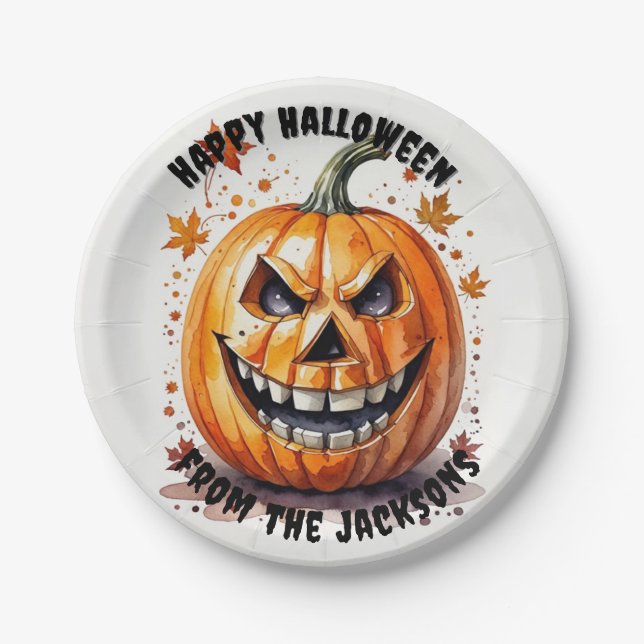 Plato De Papel fiesta de calabaza feliz Halloween (Anverso)