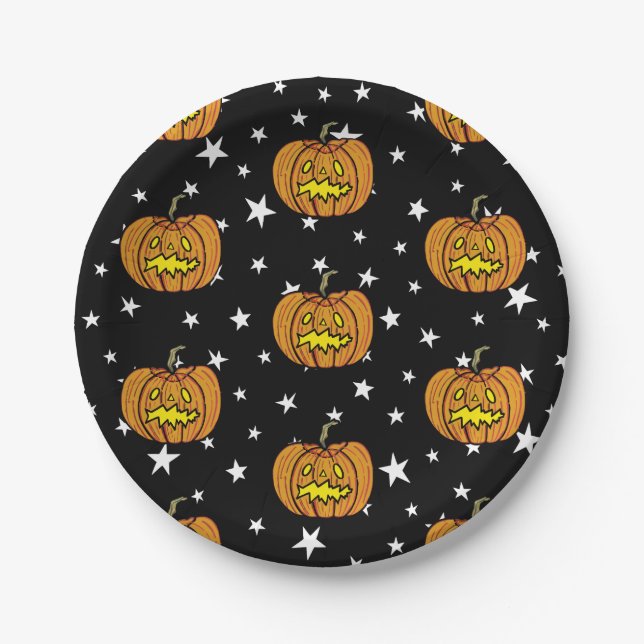 Plato De Papel Fiesta de calabaza Halloween (Anverso)