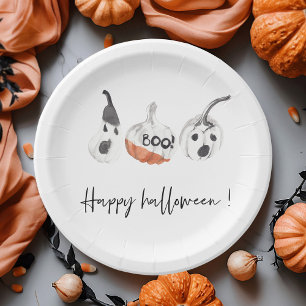 Plato De Papel Fiesta de calabazas fantasmales   Feliz Halloween