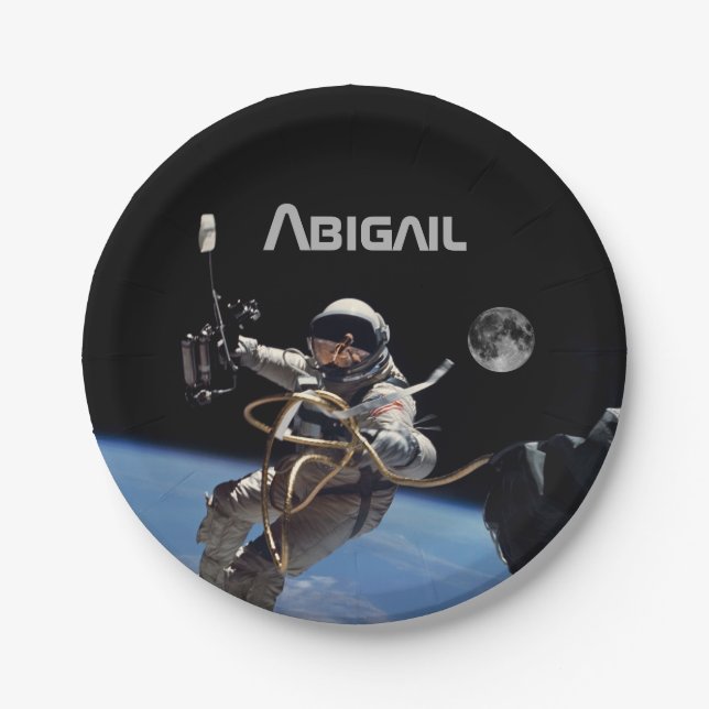 Plato De Papel Fiesta de Caminata Astronauta Personal (Anverso)