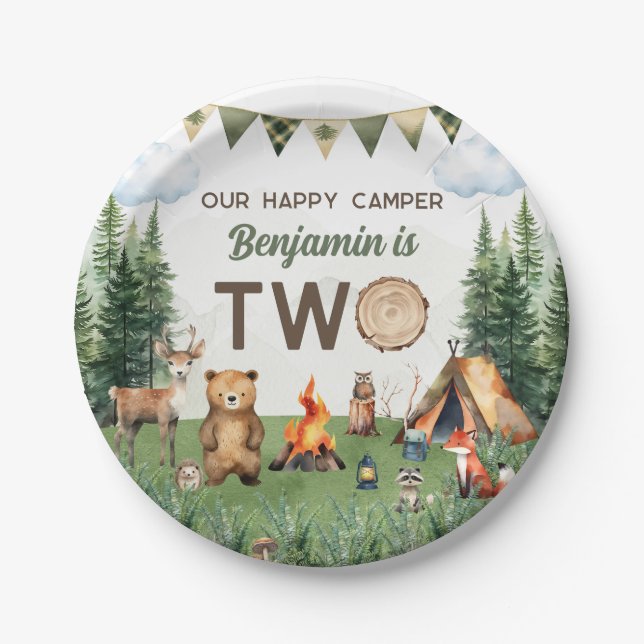 Plato De Papel Fiesta de Camping 2º Cumpleaños (Anverso)