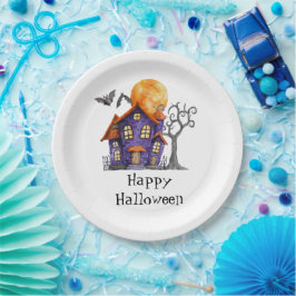 Plato De Papel Fiesta de Casa Embrujada Personalizada Feliz Hallo