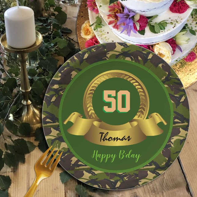 Plato De Papel Fiesta de caza/cumpleaños 50 verde del ejército de (Subido por el creador)