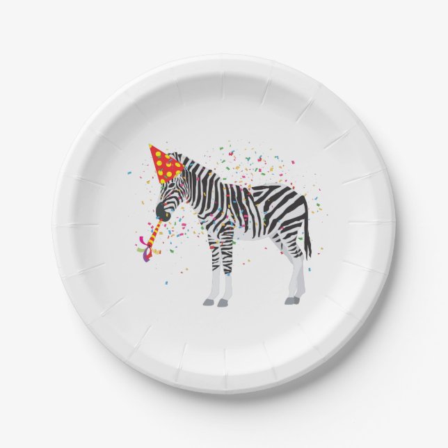 Plato De Papel Fiesta de cebra - Animales con Fiesta (Anverso)