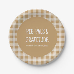 Plato De Papel Fiesta de cena de Friendsgiving a cuadros marrones