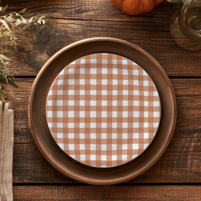 Plato De Papel Fiesta de cena de gingham de otoño rústico (Subido por el creador)