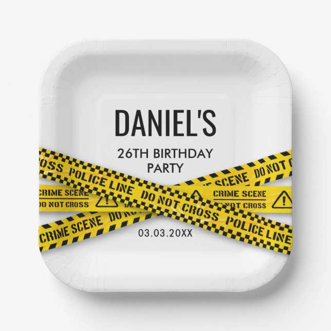 Plato De Papel Fiesta de Cena Misteriosa Asesinato Línea Amarilla (Anverso)