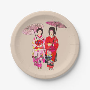 Plato De Papel Fiesta de cena temático japonés con arte del