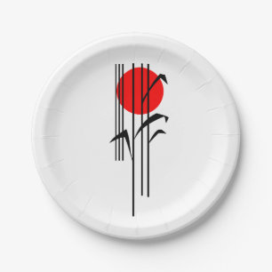 Plato De Papel Fiesta de cena temático japonés con el sol