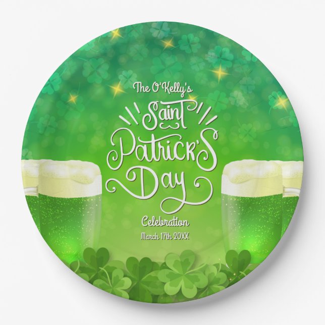 Plato De Papel Fiesta de Cerveza Verde del Día de San Patricio (Anverso)