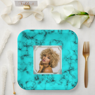 Plato De Papel Fiesta de chicas de FOTO de color azul turquesa oc