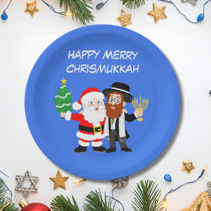 Plato De Papel Fiesta de Chrismukkah Santa se reúne con el Rabino