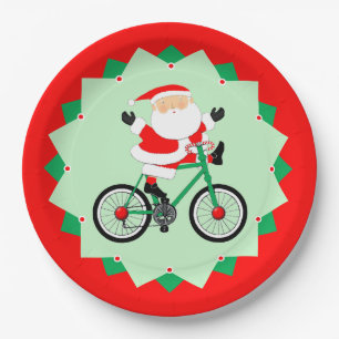 Plato De Papel Fiesta de Ciclismo en Vacaciones de Navidad